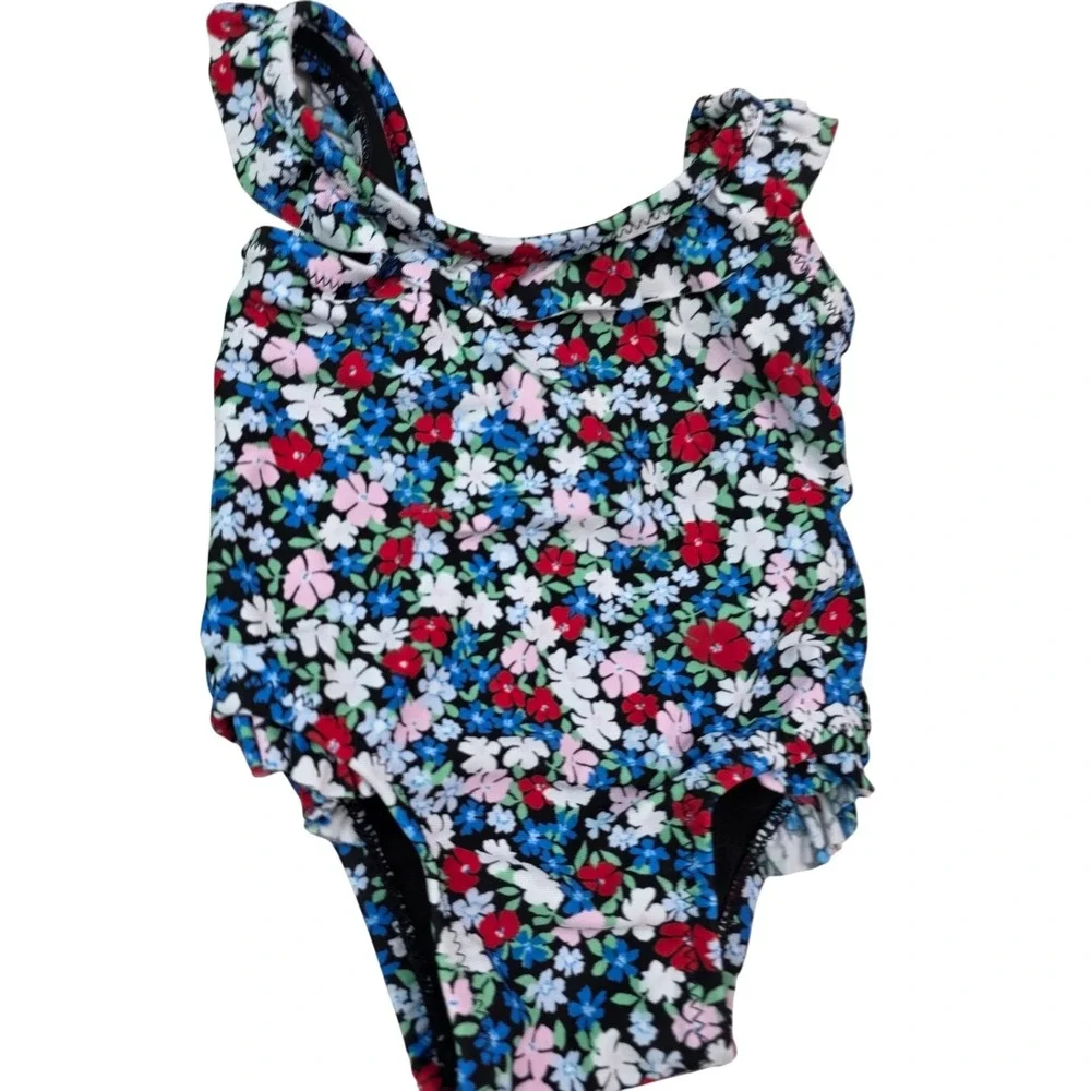 Old Navy Baby Girl Multi Ditsy Floral One Piece Swimsuit 0-3M‎ Ruffle 451461 S1